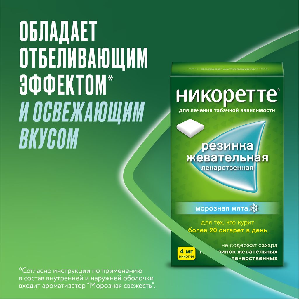Никоретте, 4 мг, резинка жевательная [морозная мята], 105 шт.
